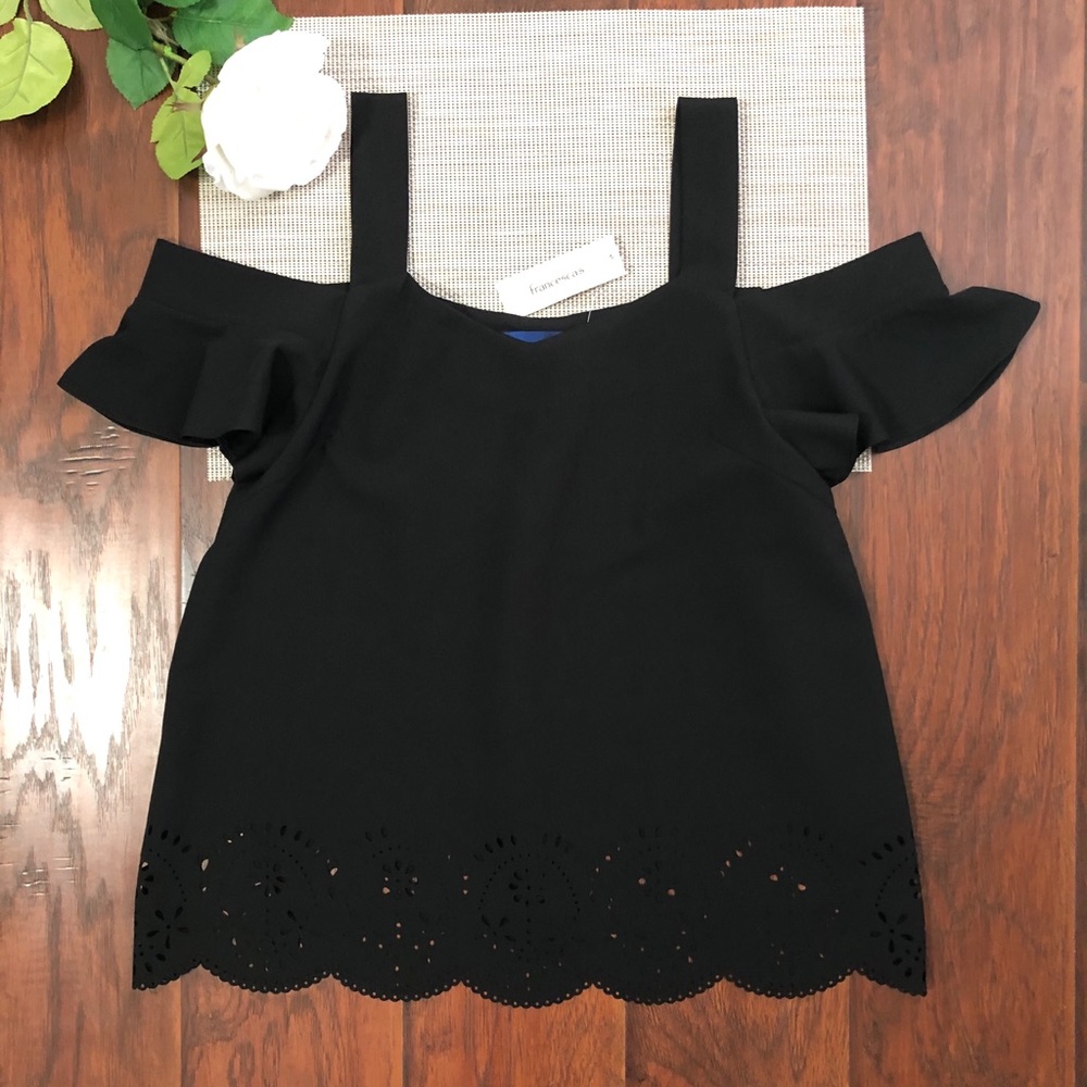 Blue Rain Off Shoulder Top w/ Lace Detail